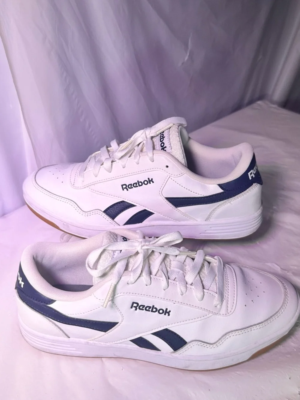 Reebok White Sneakers with Navy Side Stripes